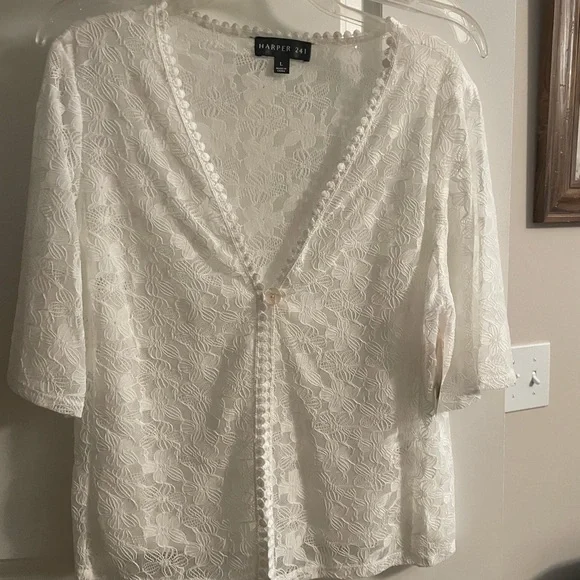 NWT Harper 241,  Ivory Floral Lace V-Neck Shrug Cover-Up, Sz Lge - Picture 10 of 15